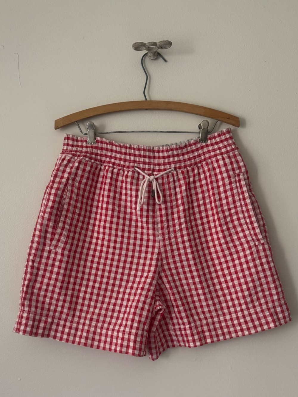 Vintage 90s Lizwear Red and White Gingham Elastic Waist Drawstring Shorts